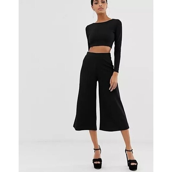 ASOS Black Cropped Wide Leg Culotte Pants 4 - Picture 4 of 4